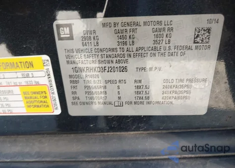 2015 Chevrolet Traverse 2Lt z USA, uszkodzony, nr VIN 1GNKRHKD3FJ201026